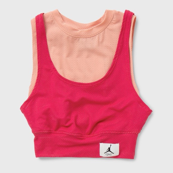 JORDAN ESSENTIALS CROPPED TOP Double Layer Tank Garnet Pink Coral XS 0 2 NWT - Picture 2 of 8
